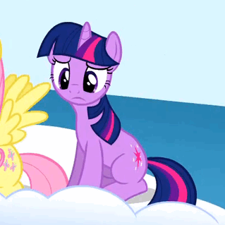 Size: 319x319 | Tagged: safe, screencap, character:fluttershy, character:twilight sparkle, character:twilight sparkle (unicorn), species:pony, species:unicorn, episode:sonic rainboom, g4, my little pony: friendship is magic, animated, blinking, cropped, head tilt, sitting, solo focus