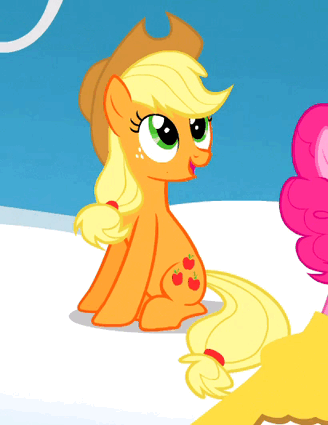 Size: 328x425 | Tagged: safe, screencap, character:applejack, character:pinkie pie, species:earth pony, species:pony, episode:sonic rainboom, g4, my little pony: friendship is magic, :d, animated, blinking, cropped, cute, jackabetes, looking up