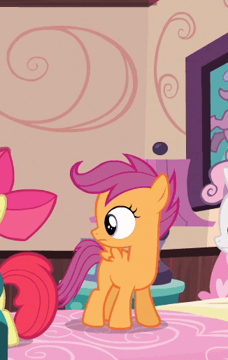 Size: 326x515 | Tagged: safe, screencap, character:apple bloom, character:scootaloo, character:sweetie belle, species:pegasus, species:pony, episode:one bad apple, g4, my little pony: friendship is magic, animated, bed, fluttering, gif