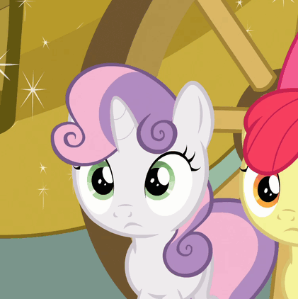 Size: 421x422 | Tagged: safe, screencap, character:apple bloom, character:sweetie belle, episode:one bad apple, g4, my little pony: friendship is magic, animated, apple float, cute, diasweetes, duo, elbowing, gif, rearing, sweetiedumb