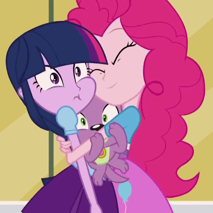 Size: 720x720 | Tagged: safe, screencap, character:pinkie pie, character:spike, character:twilight sparkle, species:dog, equestria girls:rainbow rocks, g4, my little pony:equestria girls, animated, cropped, cute, diapinkes, hug, spike the dog