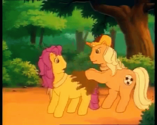 Size: 540x432 | Tagged: safe, screencap, character:ace (g1), character:bon bon (g1), episode:birds of a feather, g1, my little pony tales, animated, context is for the weak, mud, out of context, rubbing