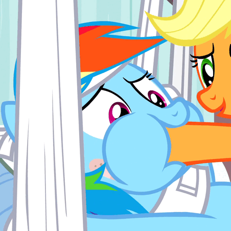 Size: 452x452 | Tagged: safe, screencap, character:applejack, character:rainbow dash, episode:rainbow falls, g4, my little pony: friendship is magic, animated, feederjack, force feeding, hoof in mouth, hoofjack, lewd, nom, out of context