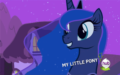 Size: 400x252 | Tagged: safe, screencap, character:princess luna, episode:luna eclipsed, g4, my little pony: friendship is magic, animated, cute, hub logo, lunabetes, open mouth, smiling, solo, talking, the fun has been doubled