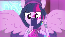 Size: 1280x720 | Tagged: safe, screencap, character:twilight sparkle, character:twilight sparkle (alicorn), species:alicorn, episode:a perfect day for fun, equestria girls:rainbow rocks, g4, my little pony:equestria girls, cellphone, phone, ponied up, solo