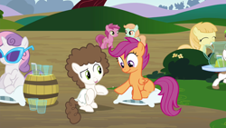 Size: 1280x720 | Tagged: safe, screencap, character:apple bloom, character:noi, character:peach fuzz, character:pipsqueak, character:ruby pinch, character:scootaloo, character:super funk, character:sweet tooth, character:sweetie belle, species:earth pony, species:pegasus, species:pony, species:unicorn, episode:twilight time, g4, my little pony: friendship is magic, apple family member, background pony, colt, cutie mark crusaders, female, filly, male