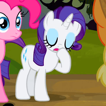 Size: 353x353 | Tagged: safe, screencap, character:applejack, character:pinkie pie, character:rarity, species:earth pony, species:pony, species:unicorn, episode:spike at your service, g4, my little pony: friendship is magic, animated, coughing, female, mare