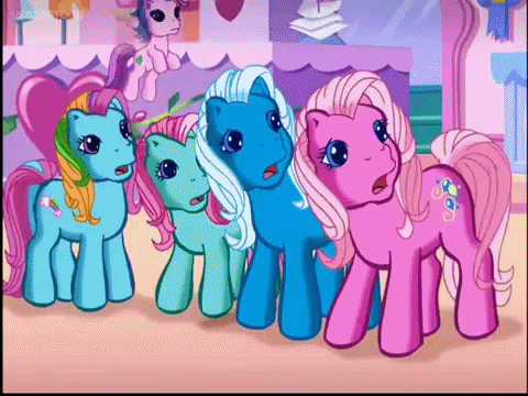 Size: 480x360 | Tagged: safe, screencap, character:minty, character:pinkie pie, character:pinkie pie (g3), character:rainbow dash, character:rainbow dash (g3), character:rarity, character:rarity (g3), character:starbeam, character:tiddlywink, species:breezies, episode:the runaway rainbow, g3, animated, good trick, princess rarity, roller skates, spinning, windswept mane