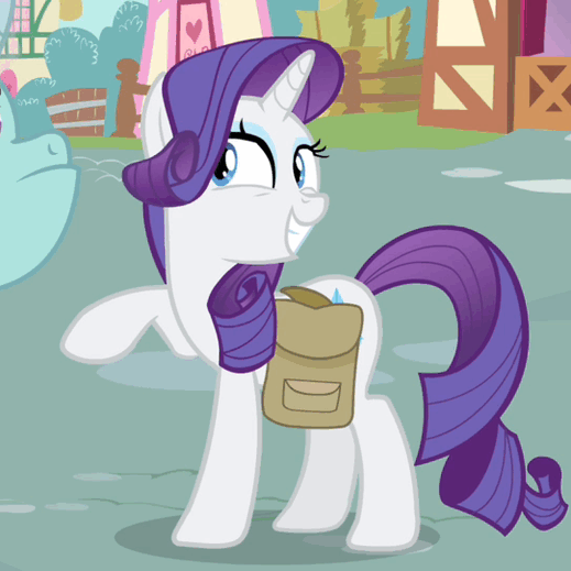 Size: 519x519 | Tagged: safe, screencap, character:claude, character:rarity, episode:inspiration manifestation, g4, my little pony: friendship is magic, animated, grin, pointing rarity, raised hoof, solo focus