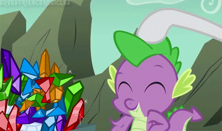 Size: 440x260 | Tagged: safe, screencap, character:rarity, character:spike, episode:a dog and pony show, g4, my little pony: friendship is magic, animated, eyes closed, gem, head pat, loop, offscreen character, pat