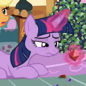 Size: 289x289 | Tagged: safe, screencap, character:applejack, character:twilight sparkle, character:twilight sparkle (alicorn), species:alicorn, species:pony, episode:maud pie, g4, my little pony: friendship is magic, animated, animation error, chewing, eating, female, mare, rock candy, somehow a unicorn again, wingless