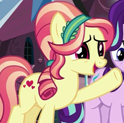 Size: 430x425 | Tagged: safe, screencap, character:ruby love, character:starlight glimmer, species:crystal pony, species:pony, episode:the crystalling, g4, my little pony: friendship is magic, background pony, cropped, female, mare, solo focus