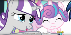 Size: 1920x950 | Tagged: safe, screencap, character:princess cadance, character:princess flurry heart, character:shining armor, character:twilight velvet, episode:the crystalling, g4, my little pony: friendship is magic, cute, discovery family logo, flurrybetes, meme, youtube caption