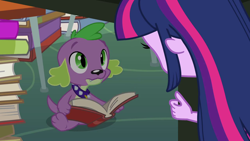 Size: 1280x720 | Tagged: safe, screencap, character:spike, character:twilight sparkle, species:dog, equestria girls:equestria girls, g4, my little pony:equestria girls, book, spike the dog