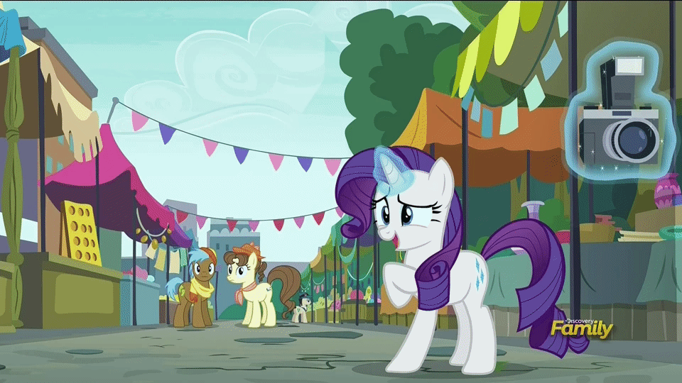 Size: 960x540 | Tagged: safe, screencap, character:neigh sayer, character:rarity, species:pony, species:unicorn, episode:the gift of the maud pie, g4, my little pony: friendship is magic, animated, background pony, behaving like pinkie pie, blinking, bouncing, camera, cartoon physics, cute, excited, eyes closed, female, flea market, glowing horn, it begins, levitation, lucky breaks, magic, magic aura, manehattan, mare, morph ball, open mouth, pegasus olsen, peggy holstein, pinball, pinkity, pronking, raised hoof, rarara, rariball, raribetes, silly, silly pony, smiling, solo focus, telekinesis, wat, wide eyes