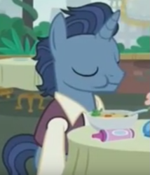 Size: 487x570 | Tagged: safe, screencap, character:waxton, species:pony, episode:the gift of the maud pie, g4, my little pony: friendship is magic, crayon, food, male, restaurant, soup, stallion