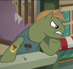 Size: 789x748 | Tagged: safe, screencap, species:earth pony, species:pony, episode:the gift of the maud pie, g4, my little pony: friendship is magic, angry, clothing, frown, male, scowl, shirt, solo, stain, stallion, tattoo, threatening, thug, wylin slobinzki