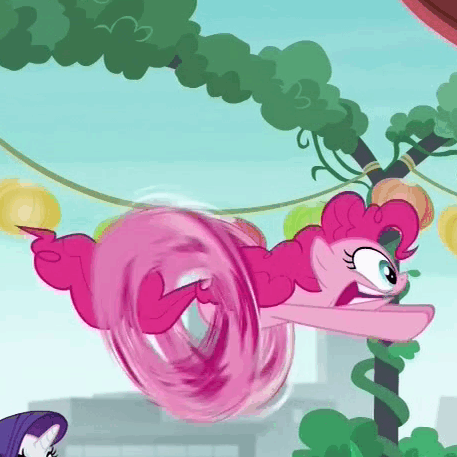 Size: 457x457 | Tagged: safe, screencap, character:pinkie pie, character:rarity, episode:the gift of the maud pie, g4, my little pony: friendship is magic, animated, gotta go fast, pinkie being pinkie, pinkie physics, running, running in place, solo focus, wheel o feet
