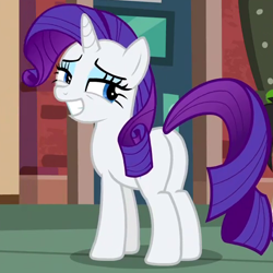 Size: 500x500 | Tagged: safe, screencap, character:rarity, species:pony, species:unicorn, episode:the gift of the maud pie, g4, my little pony: friendship is magic, bedroom eyes, cropped, cute, female, looking back, mare, plot, raribetes, rearity, solo
