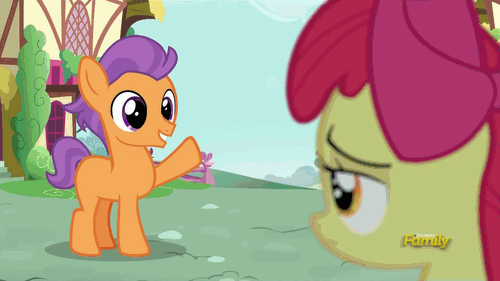 Size: 500x281 | Tagged: safe, screencap, character:apple bloom, character:tender taps, species:earth pony, species:pony, episode:on your marks, g4, my little pony: friendship is magic, animated, colt, dancing, discovery family, discovery family logo, gene kelly, lamppost, male, singing in the rain
