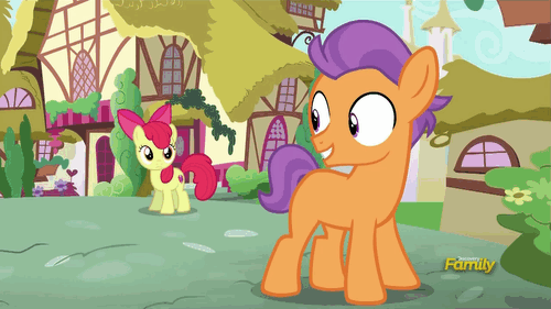 Size: 500x281 | Tagged: safe, screencap, character:apple bloom, character:tender taps, species:earth pony, species:pony, episode:on your marks, g4, my little pony: friendship is magic, animated, colt, discovery family, discovery family logo, donald o'connor, flexible, male, singin' in the rain, singing in the rain, splits, wall run