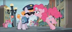 Size: 1280x578 | Tagged: safe, screencap, character:copper top, character:luckette, character:pinkie pie, character:pinot noir, character:ruby pinch, character:strawberry ice, episode:the gift of the maud pie, g4, my little pony: friendship is magic, scrunchy face