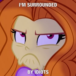 Size: 500x500 | Tagged: safe, artist:wubcakeva, screencap, character:adagio dazzle, my little pony:equestria girls, frown, grumpy, i'm surrounded by idiots, image macro, meme, scar, solo, the lion king