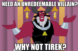 Size: 935x612 | Tagged: safe, screencap, character:lord tirek, episode:twilight's kingdom, g4, my little pony: friendship is magic, hilarious in hindsight, image macro, meme, scorpan's necklace, solo, throne room, why not zoidberg, zoidberg