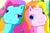 Size: 720x480 | Tagged: safe, screencap, character:rainbow dash, character:rainbow dash (g3), character:rarity (g3), species:earth pony, species:pony, species:unicorn, episode:greetings from unicornia, g3, duo, lidded eyes, looking at each other, looking at someone, wish you were here (song)