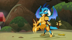 Size: 1277x713 | Tagged: safe, screencap, character:princess ember, species:dragon, episode:gauntlet of fire, g4, my little pony: friendship is magic, armor, discovery family logo, dragon armor, smirk, solo
