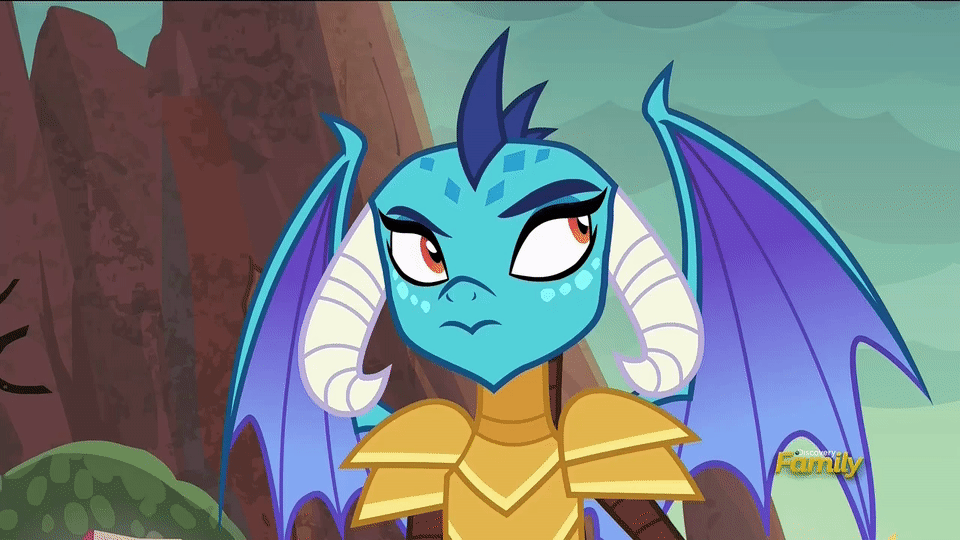 Size: 960x540 | Tagged: safe, screencap, character:princess ember, species:dragon, episode:gauntlet of fire, g4, my little pony: friendship is magic, animated, discovery family logo, dragon armor, raised eyebrow, stubborn, talking