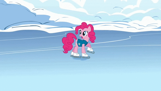 Size: 533x300 | Tagged: safe, screencap, character:pinkie pie, character:twilight sparkle, episode:winter wrap up, g4, my little pony: friendship is magic, animated, duo, good trick, ice, ice skates, ice skating, loop, spinning, winter wrap up vest