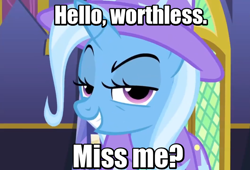 Size: 662x450 | Tagged: safe, screencap, character:trixie, species:pony, species:unicorn, episode:no second prances, g4, my little pony: friendship is magic, bronybait, enchanted, female, image macro, mare, meme, smug, solo, trixie yells at everything