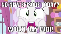 Size: 1000x563 | Tagged: safe, screencap, character:sweetie belle, episode:for whom the sweetie belle toils, floppy ears, hiatus, hype, image macro, meme, squishy cheeks, worst day ever