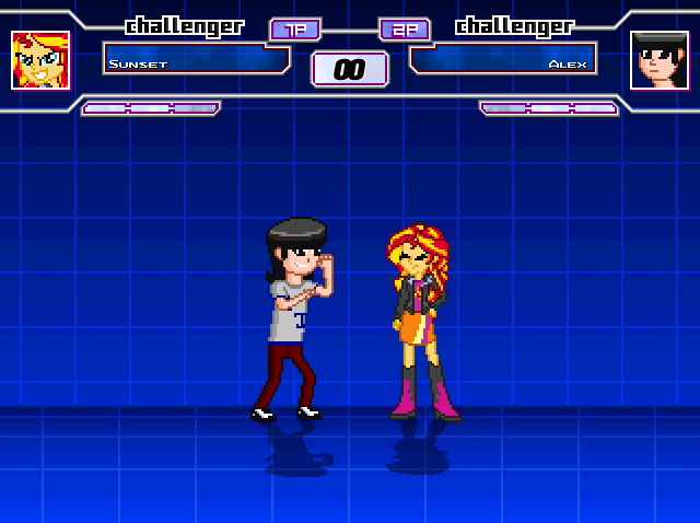 Size: 640x478 | Tagged: safe, artist:toonalexsora007, screencap, character:sunset shimmer, species:pony, my little pony:equestria girls, alex, animated, cloud, equestria girls ponified, fighting game, fighting stance, idle animation, life bar, magic, mugen, omg face, ponified