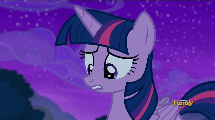 Size: 858x482 | Tagged: safe, screencap, character:twilight sparkle, character:twilight sparkle (alicorn), species:alicorn, episode:no second prances, g4, my little pony: friendship is magic, animated, dinkleberg, discovery family logo, glare, image macro, meme, solo, text, the fairly oddparents