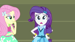 Size: 1920x1080 | Tagged: safe, screencap, character:fluttershy, character:rarity, equestria girls:friendship games, g4, my little pony:equestria girls, blooper, friendship games bloopers