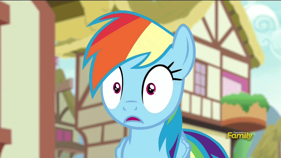 Size: 960x540 | Tagged: safe, screencap, character:rainbow dash, episode:newbie dash, g4, my little pony: friendship is magic, animated, cute, dashabetes, disbelief, discovery family logo, faec, grin, happy, rational exuberance, smiling, solo, teeth, wide smile