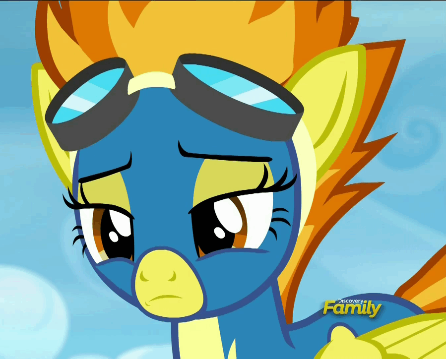 Size: 899x724 | Tagged: safe, screencap, character:spitfire, episode:newbie dash, g4, my little pony: friendship is magic, animated, cute, cutefire, disappointed, discovery family logo, head shake, lidded eyes, loop, solo, wonderbolts uniform