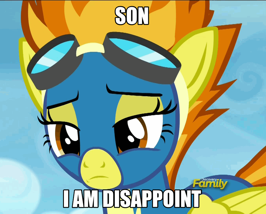 Size: 899x724 | Tagged: safe, screencap, character:spitfire, episode:newbie dash, g4, my little pony: friendship is magic, animated, cute, cutefire, discovery family logo, head shake, image macro, lidded eyes, loop, meme, solo, son i am disappoint, wonderbolts uniform