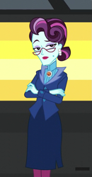 Size: 367x704 | Tagged: safe, screencap, character:principal abacus cinch, equestria girls:friendship games, g4, my little pony:equestria girls, beauty mark, ear piercing, earring, female, glasses, jewelry, lipstick, makeup, piercing, solo, stupid sexy cinch