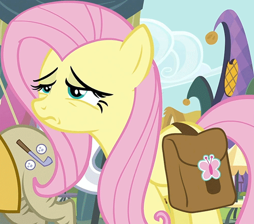 Size: 501x442 | Tagged: safe, screencap, character:fluttershy, character:geri, episode:putting your hoof down, g4, my little pony: friendship is magic, animated, reaction image, saddle bag, upset