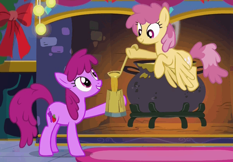 Size: 811x564 | Tagged: safe, screencap, character:berry punch, character:berryshine, character:dizzy twister, character:orange swirl, episode:a hearth's warming tail, g4, my little pony: friendship is magic, animated, cider, loop, that pony sure does love alcohol, that pony sure does love cider