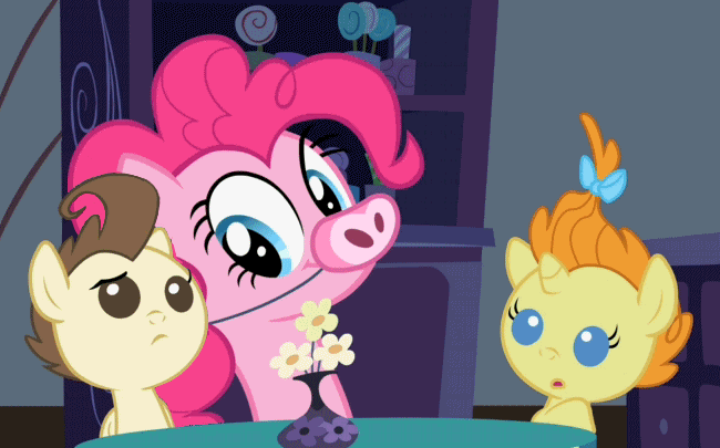 Size: 650x405 | Tagged: safe, screencap, character:pinkie pie, character:pound cake, character:pumpkin cake, episode:baby cakes, g4, my little pony: friendship is magic, animated, headbob, metronome, oink oink oink, piggie pie