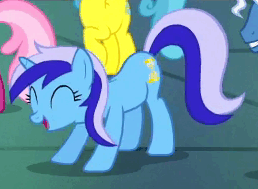 Size: 258x189 | Tagged: safe, screencap, character:cheerilee, character:lemon hearts, character:minuette, character:pokey pierce, species:pony, episode:a hearth's warming tail, g4, my little pony: friendship is magic, animated, butt shake, cute, dancing, female, loop, mare, minubetes, plot, wiggle