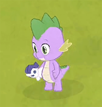 Size: 400x417 | Tagged: safe, gameloft, screencap, character:rarity, character:spike, animated, crush plush, cute, dawwww, female, game, gameloft is trying to murder us, gameloft shenanigans, hnnng, implied shipping, implied sparity, implied straight, male, rarity plushie, spikabetes, straight, weapons-grade cute