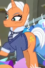 Size: 147x222 | Tagged: safe, screencap, character:starke kragen, species:pony, species:unicorn, episode:the saddle row review, g4, my little pony: friendship is magic, karl lagerfeld, male, solo, stallion, tangerine