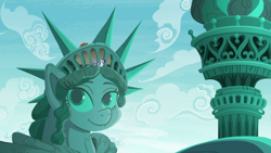 Size: 1920x1080 | Tagged: safe, screencap, character:maud pie, character:rarity, species:earth pony, species:pony, species:unicorn, episode:the gift of the maud pie, g4, my little pony: friendship is magic, bird nest, duo, female, mare, statue of liberty