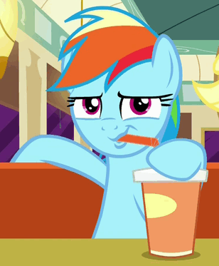 Size: 308x373 | Tagged: safe, screencap, character:applejack, character:rainbow dash, episode:the saddle row review, g4, my little pony: friendship is magic, animated, drinking, faec, loop, restaurant, sipping, smug, smugdash, straw
