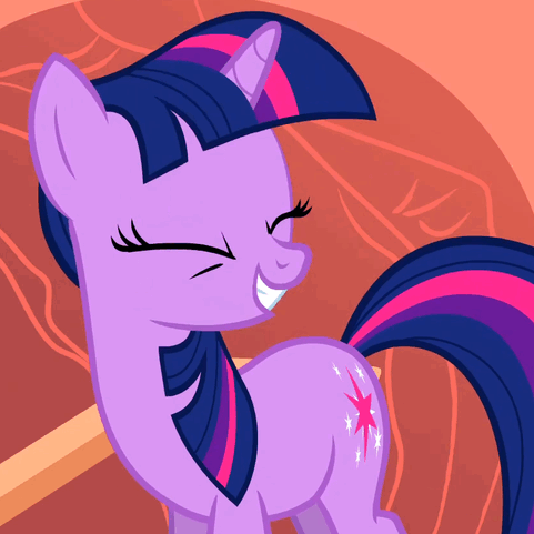 Size: 481x481 | Tagged: safe, screencap, character:twilight sparkle, character:twilight sparkle (unicorn), species:pony, species:unicorn, episode:owl's well that ends well, g4, my little pony: friendship is magic, animated, eyes closed, grin, smiling, solo